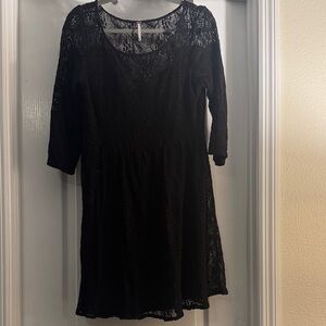 Free People Black Lace Long Sleeve Dress